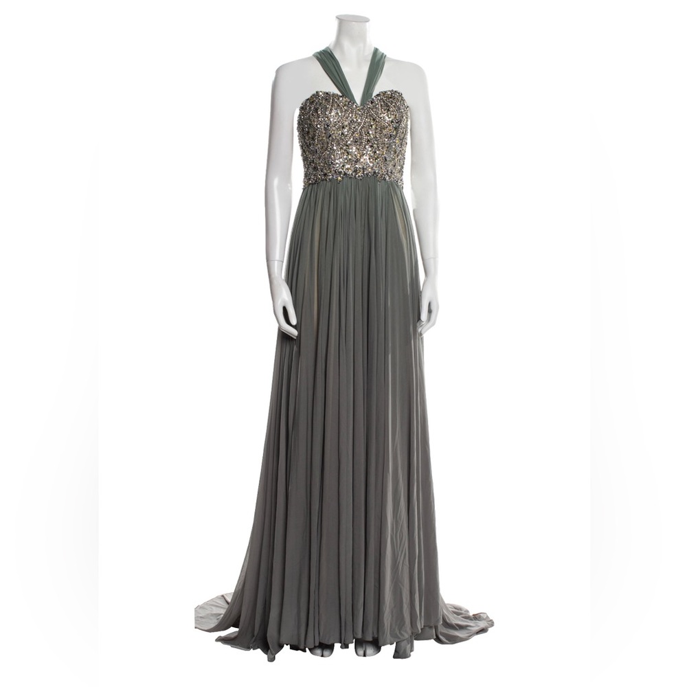 NWT Terani Couture Womens Green Sequin Crystal Halterneck Gown Long Dress Sz 4